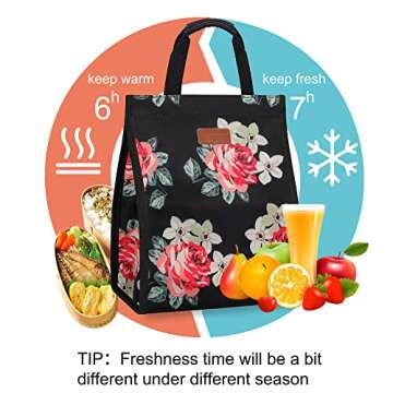 Insulated Reusable Lunch Tote for Work - Floral Design
