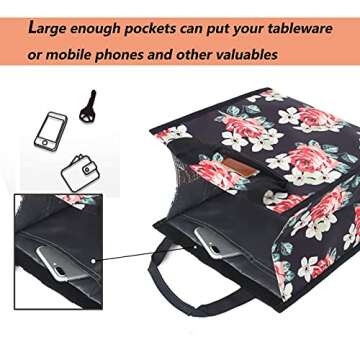 Insulated Reusable Lunch Tote for Work - Floral Design