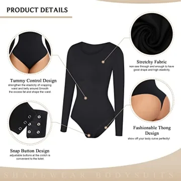 FeelinGirl Tummy Control Long Sleeve Bodysuit Shapewear