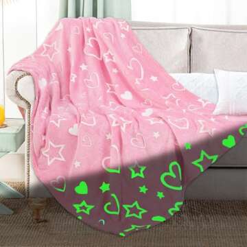 Cloele Glow in The Dark Heart Stars Blanket - Perfect Gift for Girls 2-10