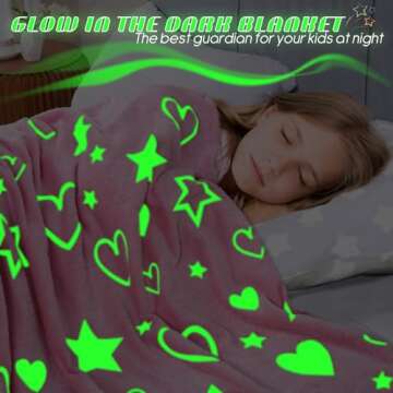 Cloele Glow in The Dark Heart Stars Blanket for Kids