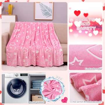 Cloele Glow in The Dark Heart Stars Blanket for Kids