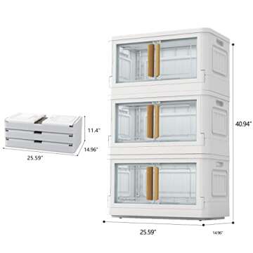 Storage Bins with Lids,78 Quart Plastic Bins with Lids,Large Closet Organizers, 3 Packs Collapsible Storage Bins with Wheels,Double Door Stackable Bins for Clothes,Home