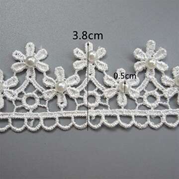 2 Yard 2 Row Pearl Beaded Daisy Flower Lace Trim Ribbon Edge 1.5 inch Wide Vintage Style White Edgin...