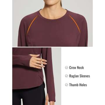 BALEAF Women's Thermal Tops Fleece Lined Shirts Long Sleeve Cold Weather Running Gear Workout Zipper Pocket Thumbholes Wine Red M