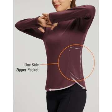 BALEAF Women's Thermal Tops Fleece Lined Shirts Long Sleeve Cold Weather Running Gear Workout Zipper Pocket Thumbholes Wine Red M