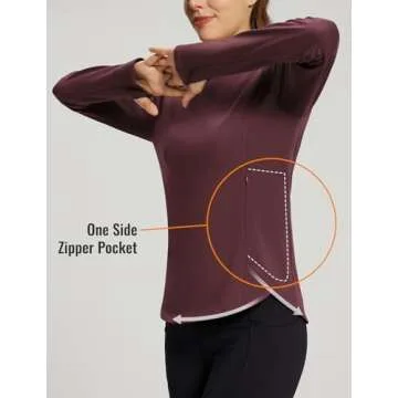 BALEAF Women's Thermal Tops Fleece Lined Shirts Long Sleeve Cold Weather Running Gear Workout Zipper Pocket Thumbholes Wine Red M