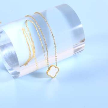 BEAIG Unique Four Leaf Clover Necklace for Women Girl White Black Blue Red Lucky Clover Pendant,18K Gold Plated Jewelry Christmas Valentine's Day Gifts (White-Gold)