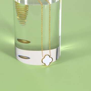 BEAIG Unique Four Leaf Clover Necklace for Women Girl White Black Blue Red Lucky Clover Pendant,18K Gold Plated Jewelry Christmas Valentine's Day Gifts (White-Gold)