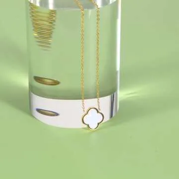 BEAIG Unique Four Leaf Clover Necklace for Women Girl White Black Blue Red Lucky Clover Pendant,18K Gold Plated Jewelry Christmas Valentine's Day Gifts (White-Gold)