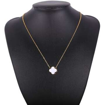 BEAIG Unique Four Leaf Clover Necklace for Women Girl White Black Blue Red Lucky Clover Pendant,18K Gold Plated Jewelry Christmas Valentine's Day Gifts (White-Gold)