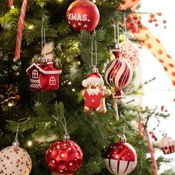Valery Madelyn Christmas Valentines Tree Ornaments Set, 70ct Candy Cane Red and White Shatterproof C...