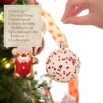 Valery Madelyn Christmas Valentines Tree Ornaments Set, 70ct Candy Cane Red and White Shatterproof Christmas Tree Decorations Bulk, Variety Hanging Ball Ornaments for Xmas Trees Holiday Party Decor