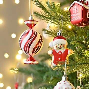 Valery Madelyn Christmas Valentines Tree Ornaments Set, 70ct Candy Cane Red and White Shatterproof Christmas Tree Decorations Bulk, Variety Hanging Ball Ornaments for Xmas Trees Holiday Party Decor