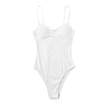 Milumia Sexy White Ribbed Bodysuit Top Comfort Fit