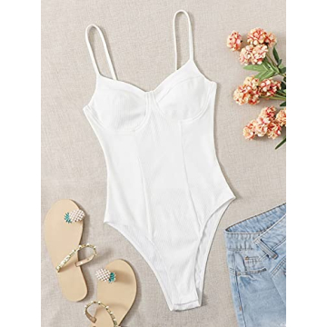 Milumia Sexy White Ribbed Bodysuit Top Comfort Fit