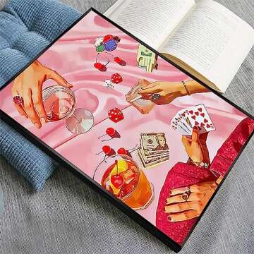 OAOPIC Framed Vintage Pink Poker Playing Cards Posters for Room Decor Aesthetic Retro Funny Casino G...