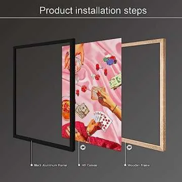 OAOPIC Framed Vintage Pink Poker Playing Cards Posters for Room Decor Aesthetic Retro Funny Casino Gambling Dice Chips Canvas Wall Art Cool Funky Cocktail Alcohol Drinks Prints Paintings 16x24in