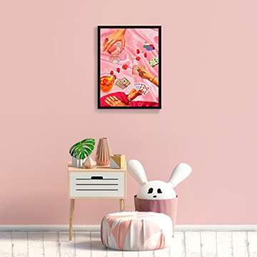 OAOPIC Framed Vintage Pink Poker Playing Cards Posters for Room Decor Aesthetic Retro Funny Casino Gambling Dice Chips Canvas Wall Art Cool Funky Cocktail Alcohol Drinks Prints Paintings 16x24in