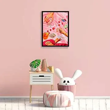 OAOPIC Framed Vintage Pink Poker Playing Cards Posters for Room Decor Aesthetic Retro Funny Casino Gambling Dice Chips Canvas Wall Art Cool Funky Cocktail Alcohol Drinks Prints Paintings 16x24in