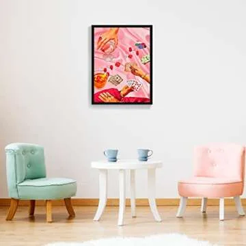 OAOPIC Framed Vintage Pink Poker Playing Cards Posters for Room Decor Aesthetic Retro Funny Casino Gambling Dice Chips Canvas Wall Art Cool Funky Cocktail Alcohol Drinks Prints Paintings 16x24in