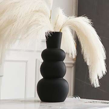 Tenforie Black Vase, Modern Ceramic Vase, Black Matte Vases for Pampas Grass, Clay Vase in Rubber Paint Vase Minimalist Home Fresh Flowers, Dried Flowers