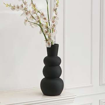 Tenforie Black Vase, Modern Ceramic Vase, Black Matte Vases for Pampas Grass, Clay Vase in Rubber Paint Vase Minimalist Home Fresh Flowers, Dried Flowers