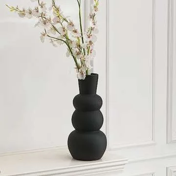 Tenforie Black Vase, Modern Ceramic Vase, Black Matte Vases for Pampas Grass, Clay Vase in Rubber Paint Vase Minimalist Home Fresh Flowers, Dried Flowers