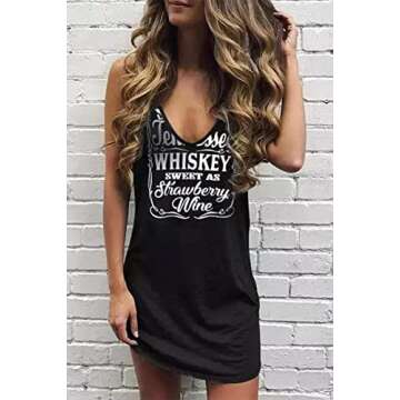 Summer Sexy V Neck Mini Dress for Women Smooth As Tennessee Whiskey Sweet As Strawberry Wine Sleevel...