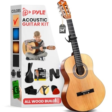Pyle Beginner Acoustic Guitar Kit - 1/2 Size Wood Guitar with Accessories
