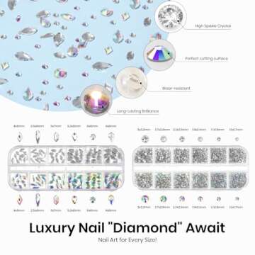Beetles Gel Polish Nail Glue with Nail Gems Set, 15ml Nail Rhinestone Glue &120+2000Pcs Crystal Glas...