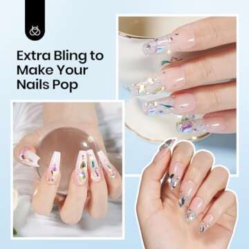 Beetles Gel Polish Nail Glue with Nail Gems Set, 15ml Nail Rhinestone Glue &120+2000Pcs Crystal Glass AB Rhinestones For Nails art, Nail Gems with Double-Ended Clean Up Nail Brush Gifts for Girls