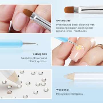 Beetles Gel Polish Nail Glue with Nail Gems Set, 15ml Nail Rhinestone Glue &120+2000Pcs Crystal Glass AB Rhinestones For Nails art, Nail Gems with Double-Ended Clean Up Nail Brush Gifts for Girls