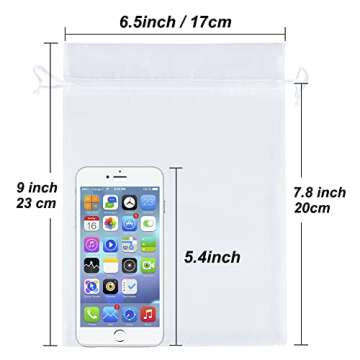 HRX Package 100pcs Sheer Organza Bags White, 6 x 9 inches Christmas Wedding Shower Party Favors Gift Drawstring Bags Large Mesh Jewelry Pouches