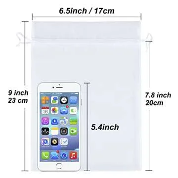 HRX Package 100pcs Sheer Organza Bags White, 6 x 9 inches Christmas Wedding Shower Party Favors Gift Drawstring Bags Large Mesh Jewelry Pouches