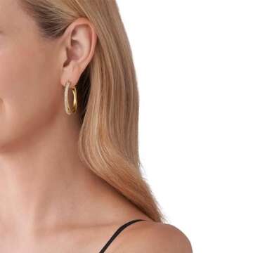 Michael Kors Stainless Steel and Pavé Crystal Hoop Earrings for Women, Color: Gold (Model: MKJ8319710)