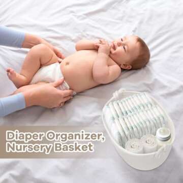 Small Rope Basket for Organizing, Gifting - Decorative Basket for Gifts Empty - Cute Woven Gift Basket - Dog Cat Toy Box - Toy Organizer Basket Baby Nursery Bin - White Storage Basket with Handle