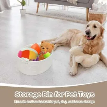 Small Rope Basket for Organizing, Gifting - Decorative Basket for Gifts Empty - Cute Woven Gift Basket - Dog Cat Toy Box - Toy Organizer Basket Baby Nursery Bin - White Storage Basket with Handle