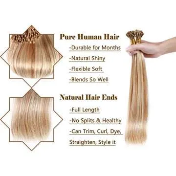 S-noilite Pre Bonded I Tip Human Hair Extensions 100 Strands 50g Keratin Cold Fusion Extensions 18inch Ash Blonde/Bleach Blonde #18/613