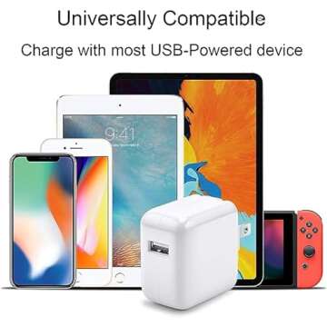 iPad Charger iPhone Fast Charger 12W USB Wall Charger Foldable Portable Travel Plug with USB Charging Modem Cables Compatible with iPhone, iPad, iPad Mini, iPad Air 1/2/3, Airpod