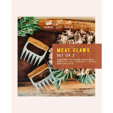 Premium 18/8 Stainless Steel Meat Shredder Claws with Wooden Handles: Effortlessly Shred, Pull, and Serve Pork, Turkey, Chicken, and Brisket!