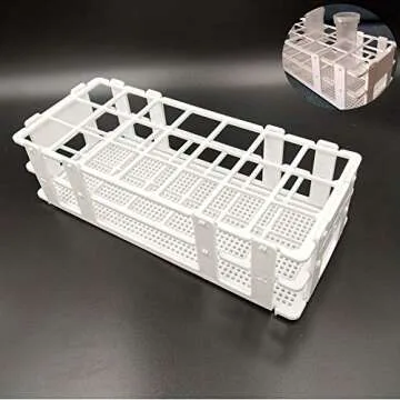 Pocomoco 3 Packs Plastic Test Tube Rack, 21 Holes Lab Test Tube Rack Holder for 30mm Test Tubes, White, Detachable (21 Holes)