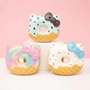 Sanrio Hello Kitty Ice Cream Donut Slow Rising Squishy Toy Keychain (Mint Chocolate) for Party Favors, Stress Balls, Birthday Gift Boxes, Kawaii Squishies for Kids, Girls, Boys, Adults