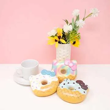 Sanrio Hello Kitty Ice Cream Donut Slow Rising Squishy Toy Keychain (Mint Chocolate) for Party Favors, Stress Balls, Birthday Gift Boxes, Kawaii Squishies for Kids, Girls, Boys, Adults
