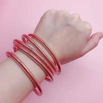 YBMYCM Glitter Jelly Bangles for Women - Colorful Bracelets Set