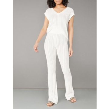 The Drop Women's Frankie Fitted Pull-on Cable Flare Pant, Ivory, S