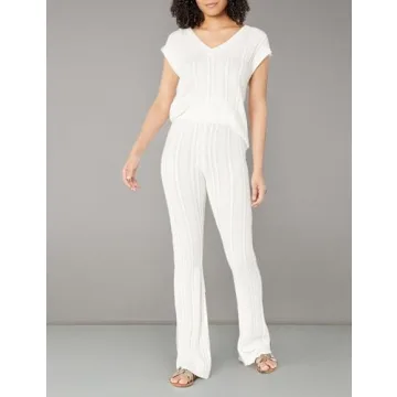 The Drop Women's Frankie Fitted Pull-on Cable Flare Pant, Ivory, S