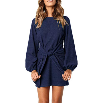 R.Vivimos Women's Elegant Knitted Bodycon Tie Waist Sweater Dress