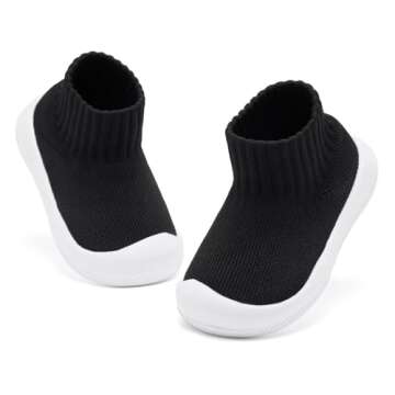 Baby Shoes Girls Boys Non Slip Baby Sock Shoes with Soft Rubber Sole Infant First Walking Sneaker Toddler Slipper Lightweight 12-18 Months Black