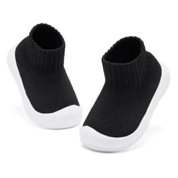 Baby Shoes Girls Boys Non Slip Baby Sock Shoes with Soft Rubber Sole Infant First Walking Sneaker Toddler Slipper Lightweight 12-18 Months Black